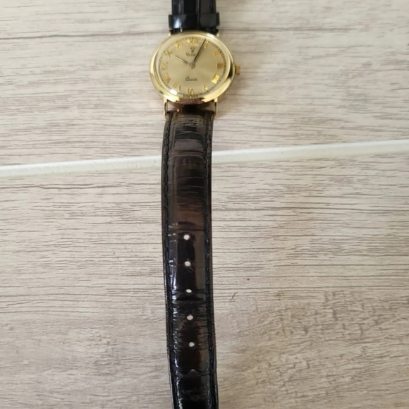Vicence 14k Gold-Milor and Black Leather Watch - Picture 3 of 9